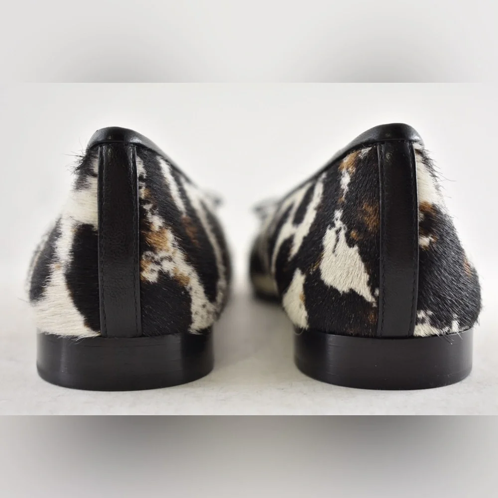 Chanel 26S Black White Brown Pony Fur CC Logo Bow Tie Ballet Ballerina Flat 38.5 - Picture 15 of 16